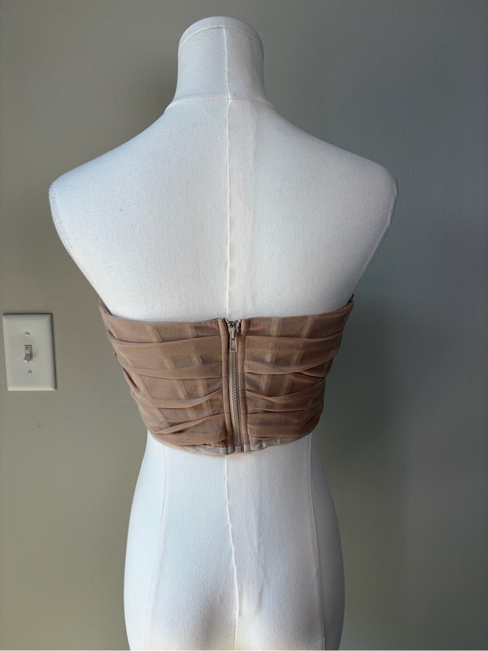 Princess Polly Beige Mesh Overlay Strapless Going Out Corset Top Evening Flirty - Picture 2 of 7